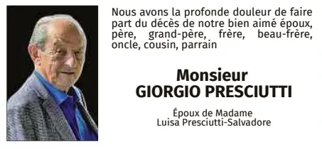 Traueranzeige für Giorgio Presciutti