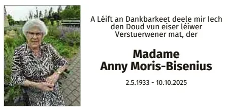 Traueranzeige für Anny Moris-Bisenius