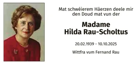 Traueranzeige für Hilda Rau-Scholtus