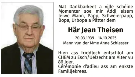 Traueranzeige für Jean Theisen