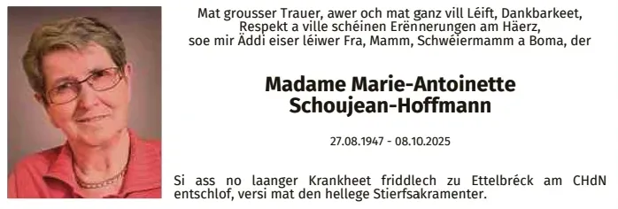 Traueranzeige für Marie-Antoinette Schoujean-Hoffmann