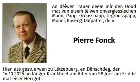 Traueranzeige für Pierre Fonck