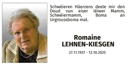 Traueranzeige für Romaine Lehnen-Kiesgen