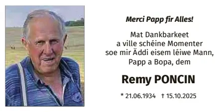 Traueranzeige für Remy Poncin