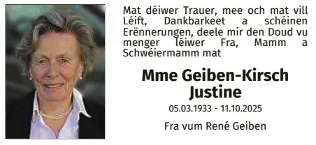 Traueranzeige für Justine Geiben-Kirsch