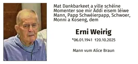 Traueranzeige für Erni Weirig