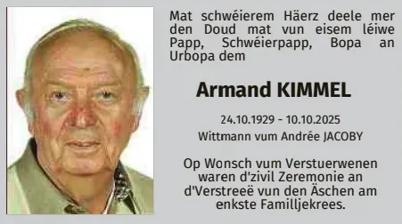 Traueranzeige für Armand Kimmel