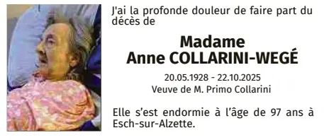 Traueranzeige für Anne Collarini-Wegé