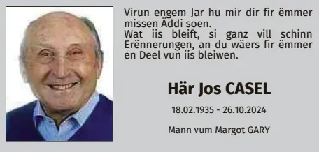 Traueranzeige für Jos Casel