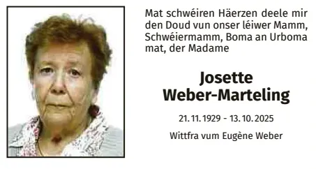 Traueranzeige für Josette Weber-Marteling