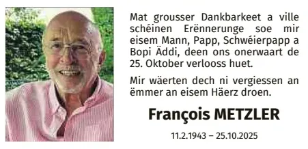 Traueranzeige für François Metzler