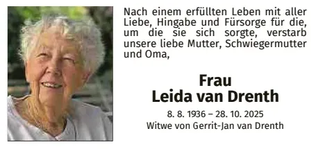 Traueranzeige für Leida Van Drenth