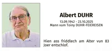 Traueranzeige für Albert Duhr
