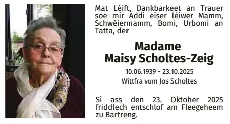 Traueranzeige für Maisy Scholtes-Zeig