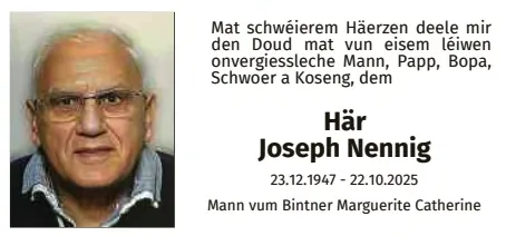 Traueranzeige für Joseph Nennig