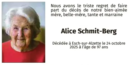Traueranzeige für Alice Schmit-Berg