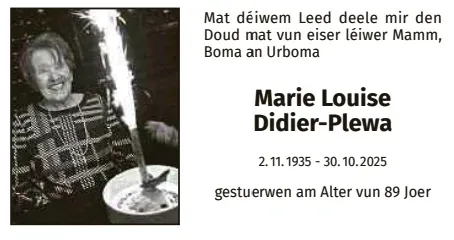 Traueranzeige für Marie Louise Didier-Plewa