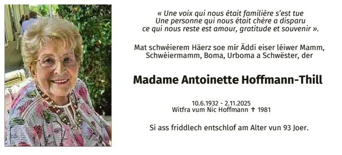 Traueranzeige für Antoinette Hoffmann-Thill