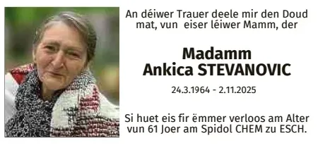 Traueranzeige für Ankica Stevanovic