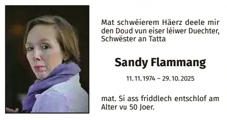 Traueranzeige für Sandy Flammang