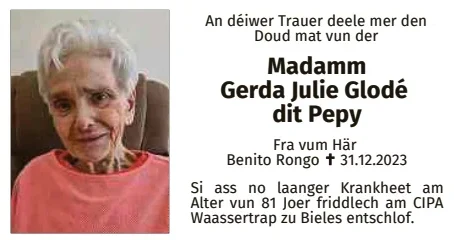 Traueranzeige für Gerda Julie Glodé