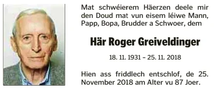 Traueranzeige für Roger Greiveldinger