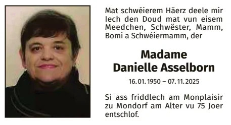 Traueranzeige für Danielle Asselborn