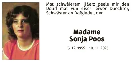 Traueranzeige für Sonja Poos