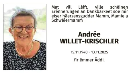Traueranzeige für Andrée Willet-Krischler