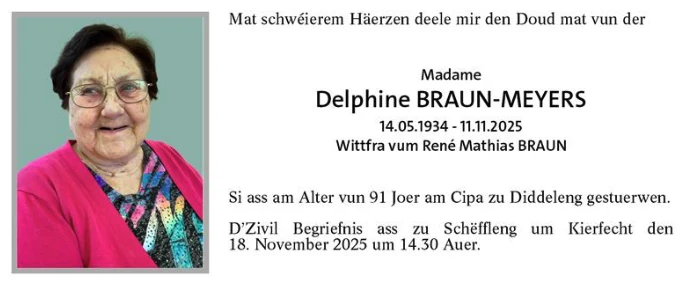 Traueranzeige für Delphine Braun-Meyers