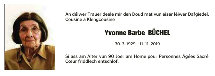 Traueranzeige für Yvonne Barbe Büchel