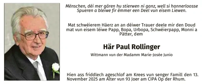 Traueranzeige für Paul Rollinger