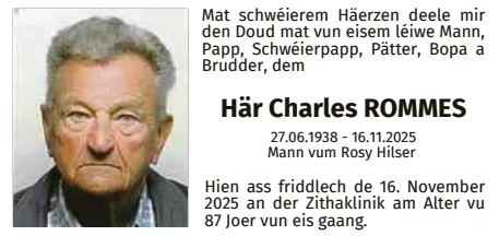 Traueranzeige für Charles Rommes