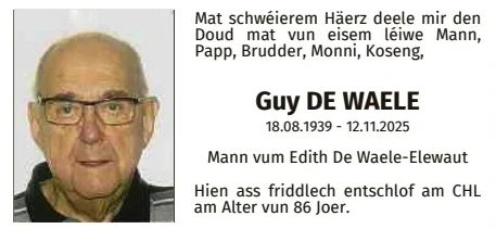 Traueranzeige für Guy De Waele