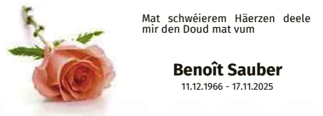 Traueranzeige für Benoît Sauber