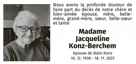 Traueranzeige für Jacqueline Konz Berchem