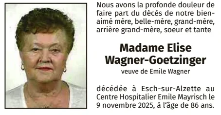 Traueranzeige für Elise Wagner Goetzinger