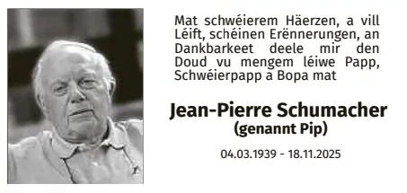 Traueranzeige für Jean-Pierre Schumacher