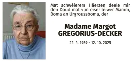 Traueranzeige für Margot Gregorius-Decker
