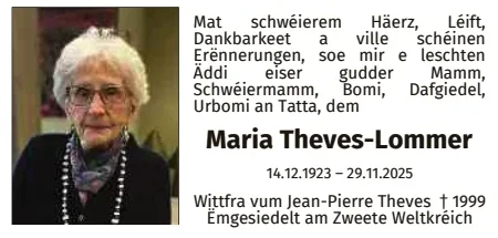 Traueranzeige für Maria Theves-Lommer