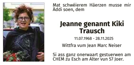 Traueranzeige für Jeanne Trausch