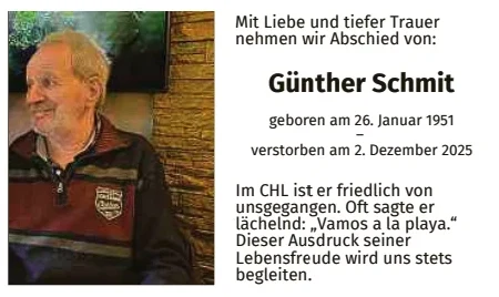Traueranzeige für Günther Schmit