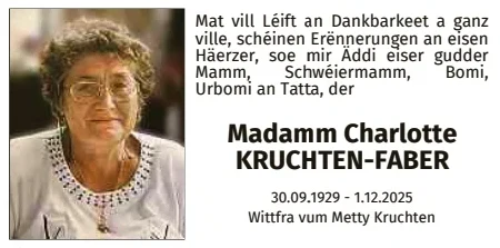 Traueranzeige für Charlotte Kruchten-Faber