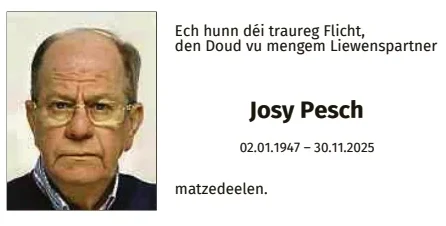 Traueranzeige für Josy Pesch