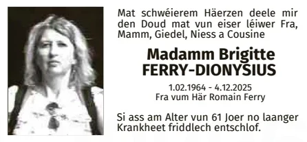 Traueranzeige für Brigitte Ferry-Dionysius