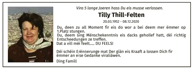 Traueranzeige für Tilly Thill-Felten