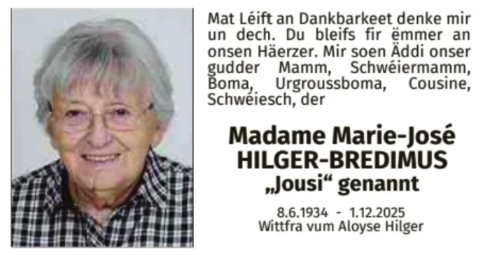 Traueranzeige für Marie-José Hilger-Bredimus