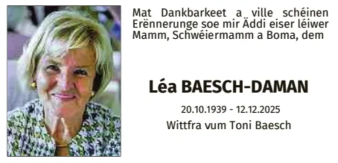 Traueranzeige für Léa Baesch-Daman