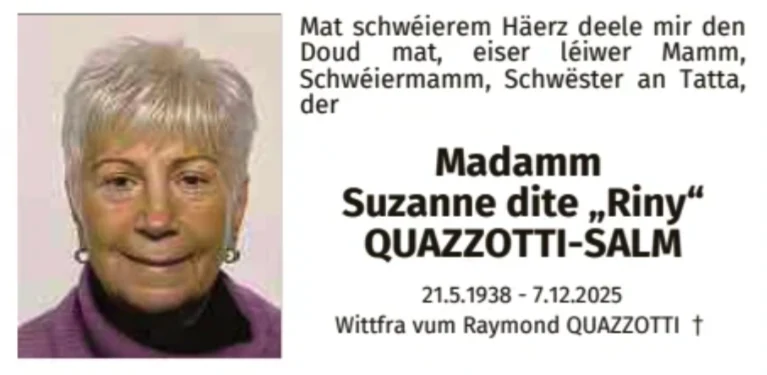 Traueranzeige für Suzanne Quazzotti-Salm