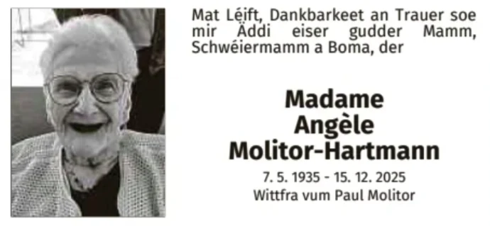 Traueranzeige für Angèle Molitor-Hartmann